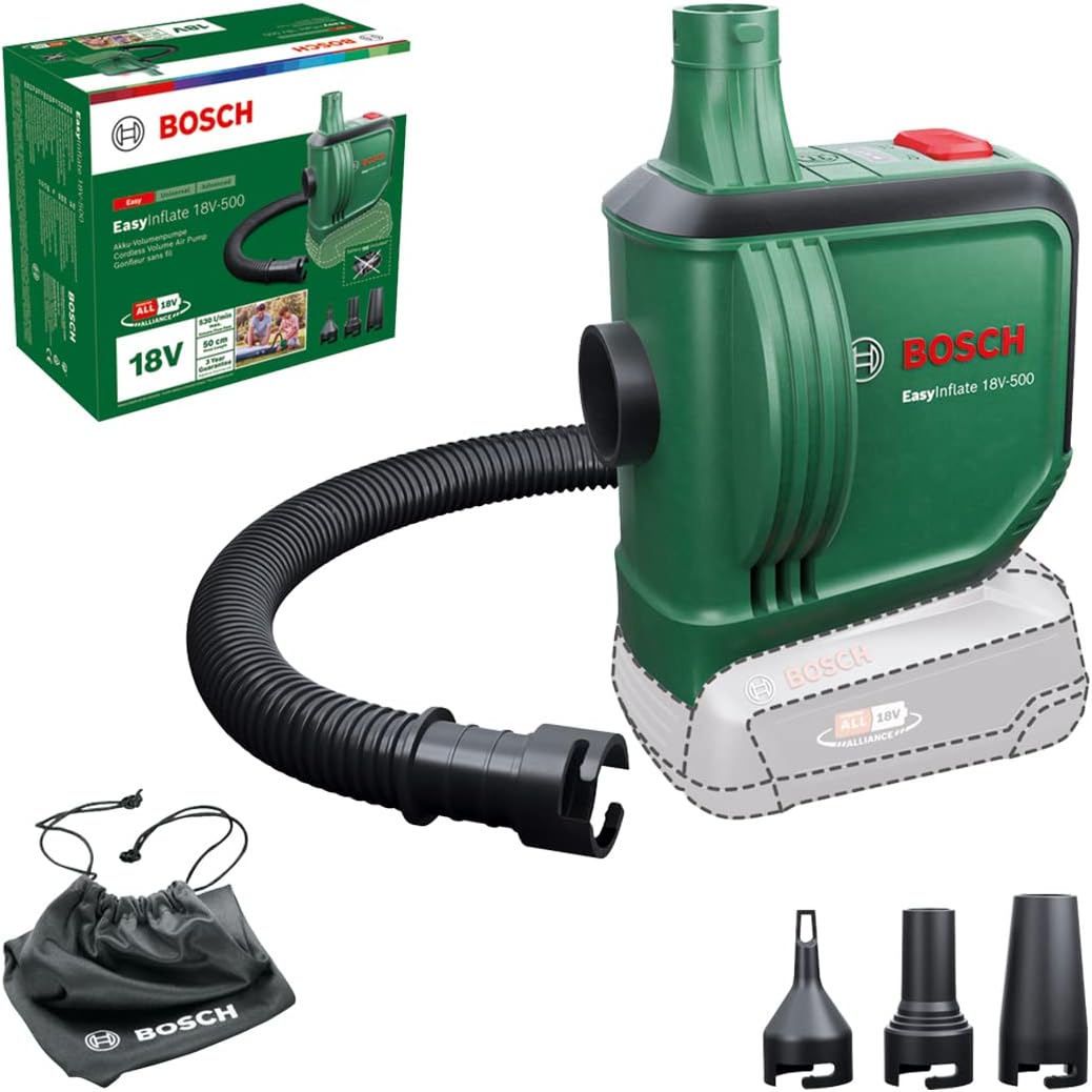 Bosch Easyinflate 18V-500 Pompka, Czarny/Zielony, 11,7 x 10 x 15,6 cm; 700 g
