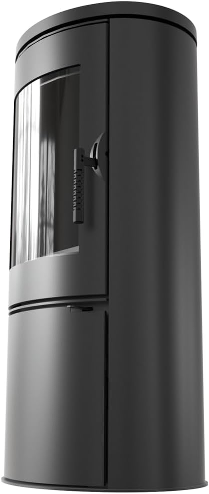 KRATKI Stalowy kominek wolnostojący KOZA AB Ø 150 8 kW, Klasa energetyczna A, Kominek na drewno, Norma BImSchV 2, Stalowo-żeliwny, BLACK
