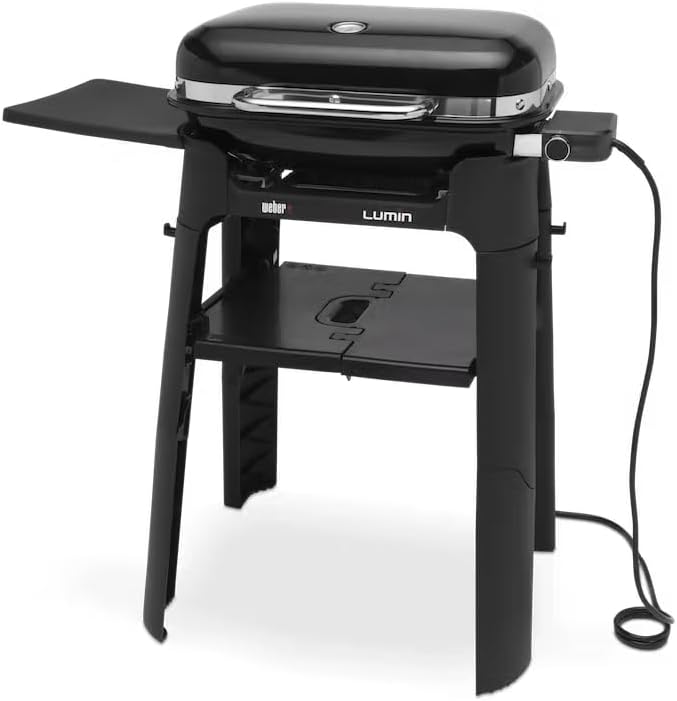 Weber Lumin grill elektryczny z uchwytem/uszczelnieniem, wędzenie, gotowanie na parze, gotowanie i utrzymywanie ciepła, do 315°C, emaliowane ruszty żelazne, powierzchnia gotowania: 33 x 49 cm, czarny