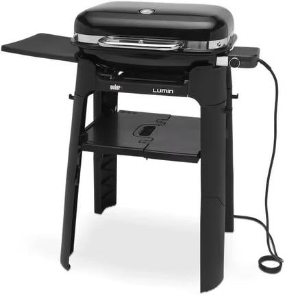Weber Lumin grill elektryczny z uchwytem/uszczelnieniem, wędzenie, gotowanie na parze, gotowanie i utrzymywanie ciepła, do 315°C, emaliowane ruszty żelazne, powierzchnia gotowania: 33 x 49 cm, czarny