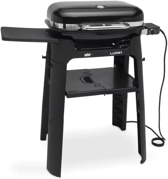 Weber Lumin grill elektryczny z uchwytem/uszczelnieniem, wędzenie, gotowanie na parze, gotowanie i utrzymywanie ciepła, do 315°C, emaliowane ruszty żelazne, powierzchnia gotowania: 33 x 49 cm, czarny