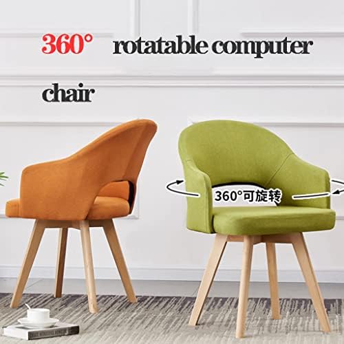 Fotel obrotowy w stylu Mid Century Modern z wyściełanym siedziskiem i nogami z litego drewna bukowego, bez kółek, do użytku w biurze, jadalni lub salonie (jeden rozmiar, kremowy)