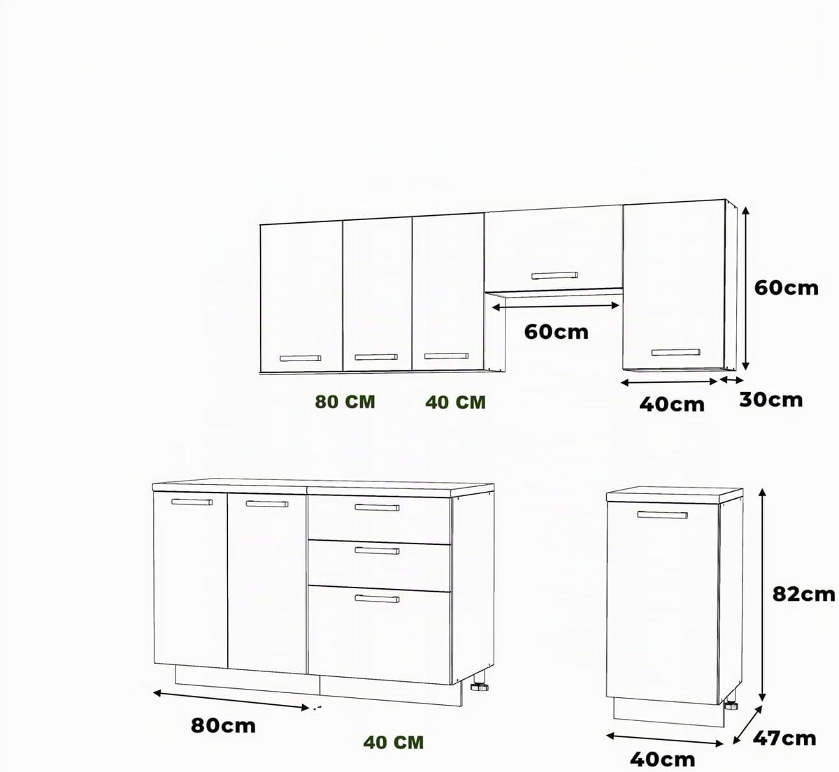 Zestaw Mebli Kuchennych 220 cm, Zabudowa Kuchenna z Szafkami Górnymi i Dolnymi, Kuchnia Modułowa do Samodzielnego Montażu Bez Sprzętu AGD, Styl Nowoczesny w Kolorze Kaszmir