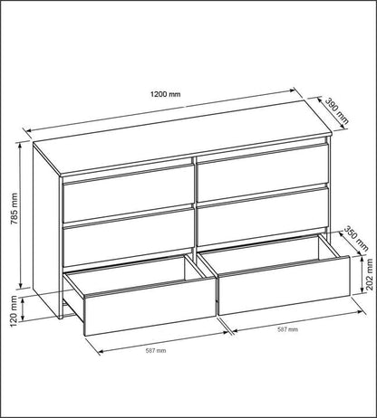 meble masztalerz Komoda Dąb Sonoma Mat z 6 szufladami - 120x78,5x39 cm - Komoda do salonu, sypialni - Szafka z szufladami - Komoda z szufladami - 120 cm