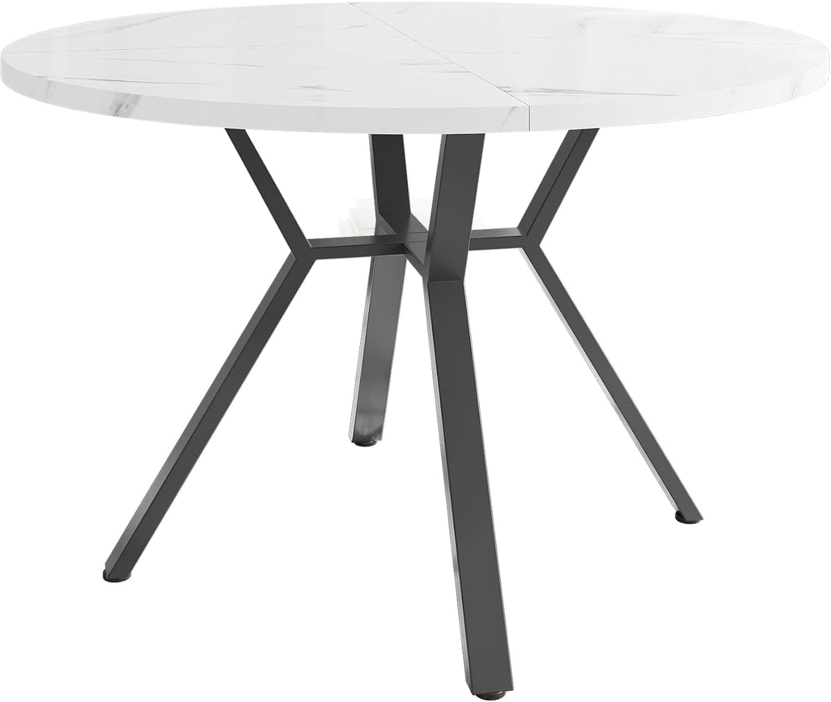 Okrągły stół do jadalni, wygląd marmuru, średnica 100 cm, czarny metalowy uchwyt w kształcie litery X, nowoczesny, MDF, wysokość 75 cm
