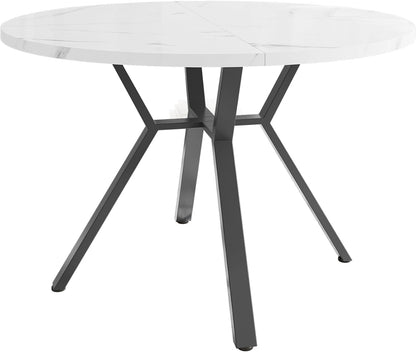 Okrągły stół do jadalni, wygląd marmuru, średnica 100 cm, czarny metalowy uchwyt w kształcie litery X, nowoczesny, MDF, wysokość 75 cm