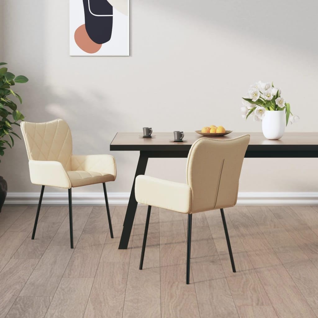 Krzesła do jadalni, zestaw 2 sztuk, kremowa tkanina, metalowa rama, ergonomicznie wyściełane, wygodne krzesła kuchenne do stołu jadalnego, salonu i biura