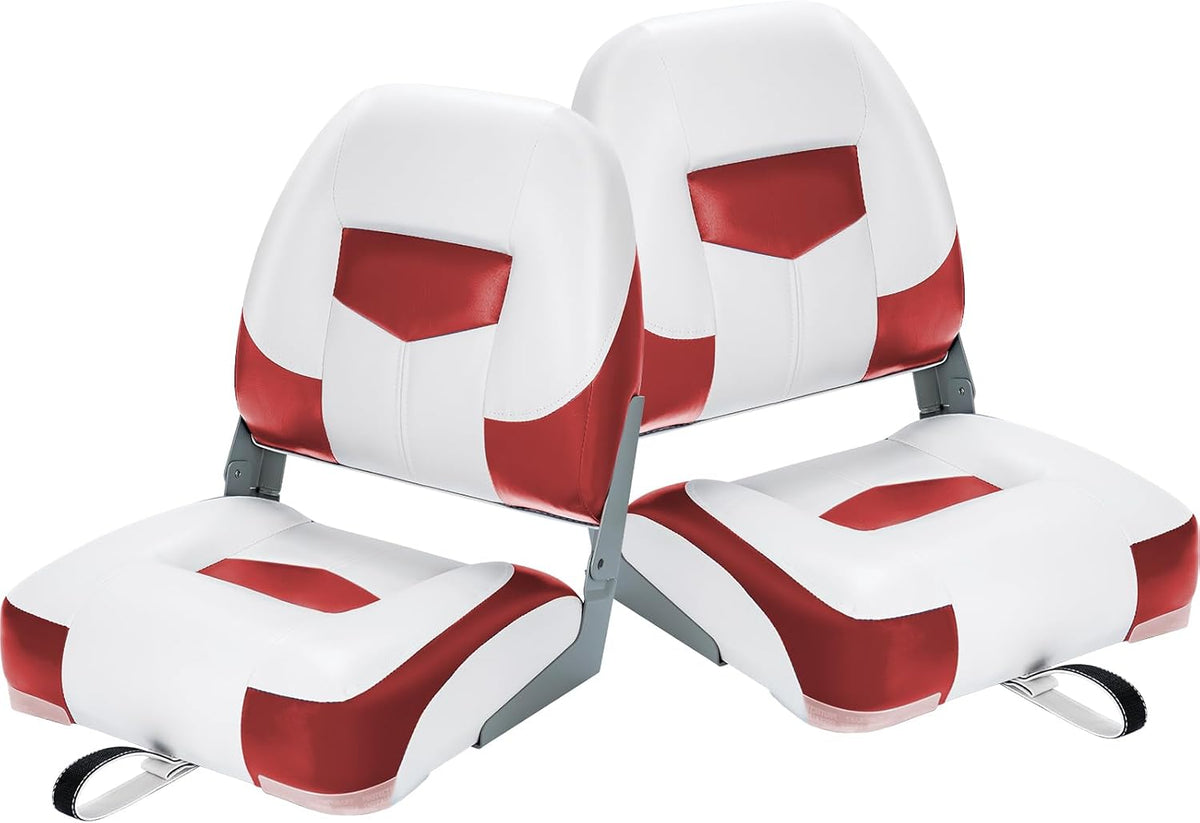 KOMFOTTEU Siedzenie łodzi, 2-częściowe, akcesoria do łodzi, składane oparcie, ergonomiczne krzesło do łodzi, z PCW, polipropylen, nośność 110 kg, 50 x 52 x 42 cm, czerwone