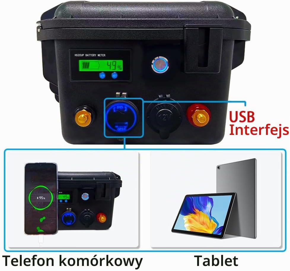 12V 100Ah LifePO4 Zawiera Bluetooth i ładowarkę 10A, Akumulator Morski Litowy z 100A BMS Głęboki Cykl Klasa A Bateria LiFePO4 z LCD Idealny do Off-Grid, RV, Systemu Solarnego, Łódźi