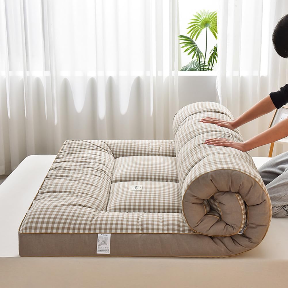 Japoński materac futon, podłogowy, składany materac tatami, przenośny materac kempingowy, łatwy do przechowywania, oddychający materiał na materac (szary, 200 x 220 cm)