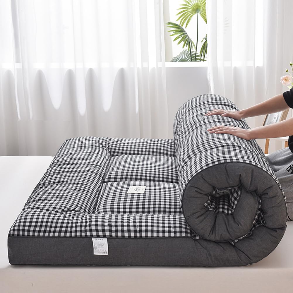 Japoński materac futon, podłogowy, składany materac tatami, przenośny materac kempingowy, łatwy do przechowywania, oddychający materiał na materac (szary, 200 x 220 cm)