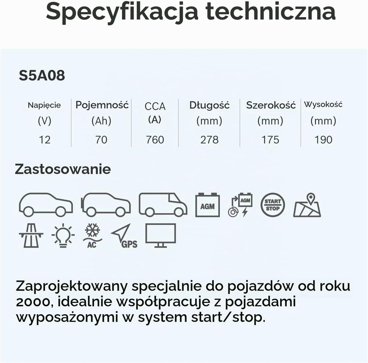 Akumulator BOSCH 12V 70Ah 760A S5 A08 L3 Samochodowy Kompatybilny z WIESMANN MF3 Roadster, VW Amarok Pick-up 2HA, 2HB, S1B, S6B, S7A, S7B CRAFTER 30-50 nadwozie pełne 2E Golf V Variant 1K5 Vento 1H2