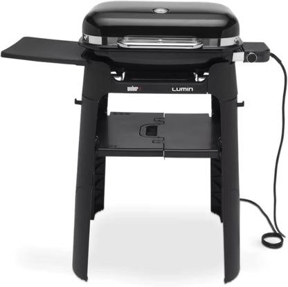 Weber Lumin grill elektryczny z uchwytem/uszczelnieniem, wędzenie, gotowanie na parze, gotowanie i utrzymywanie ciepła, do 315°C, emaliowane ruszty żelazne, powierzchnia gotowania: 33 x 49 cm, czarny