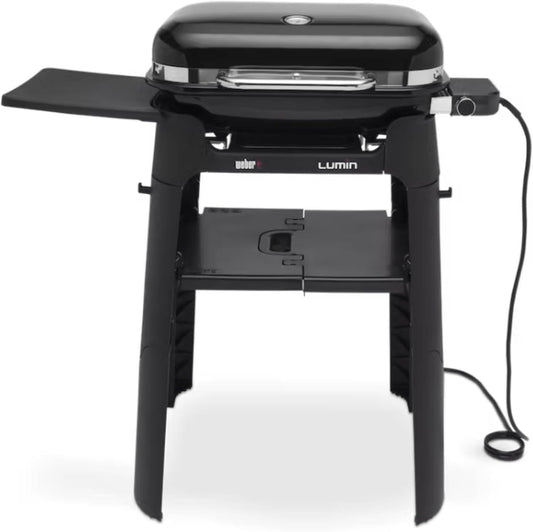 Weber Lumin grill elektryczny z uchwytem/uszczelnieniem, wędzenie, gotowanie na parze, gotowanie i utrzymywanie ciepła, do 315°C, emaliowane ruszty żelazne, powierzchnia gotowania: 33 x 49 cm, czarny