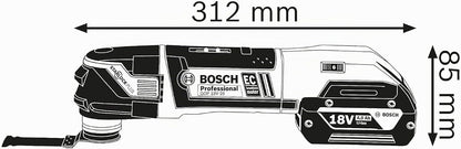 Bosch Professional system 12V: akumulatorowe narzędzie wielofunkcyjne GOP 12V-28 (2 akumulatory GBA 12V 3.0Ah, szybka ładowarka GAL 1230 CV, walizka L-BOXX, 6 brzeszczotów)