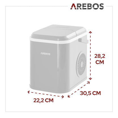 Arebos Kostkarka do lodu | 12 kg / 24 h | czas produkcji 10-15 minut | zbiornik na wodę o pojemności 1,1 l | kostkarka do lodu | cicha praca | funkcja samoczyszczenia | czarna
