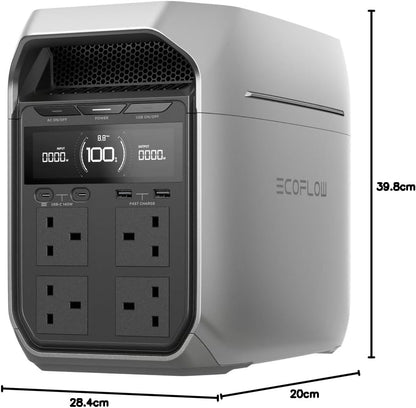 EF ECOFLOW DELTA 3 Plus Przenośna stacja zasilania E, bateria LiFePO4 1024 Wh, pełne naładowanie w 56 minut, generator fotowoltaiczny 1800 W (w trybie podwyższenia mocy 3600 W)