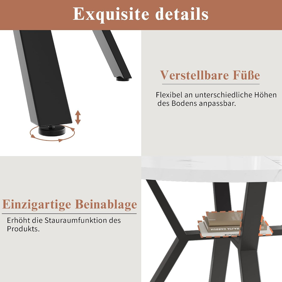 Okrągły stół do jadalni, wygląd marmuru, średnica 100 cm, czarny metalowy uchwyt w kształcie litery X, nowoczesny, MDF, wysokość 75 cm