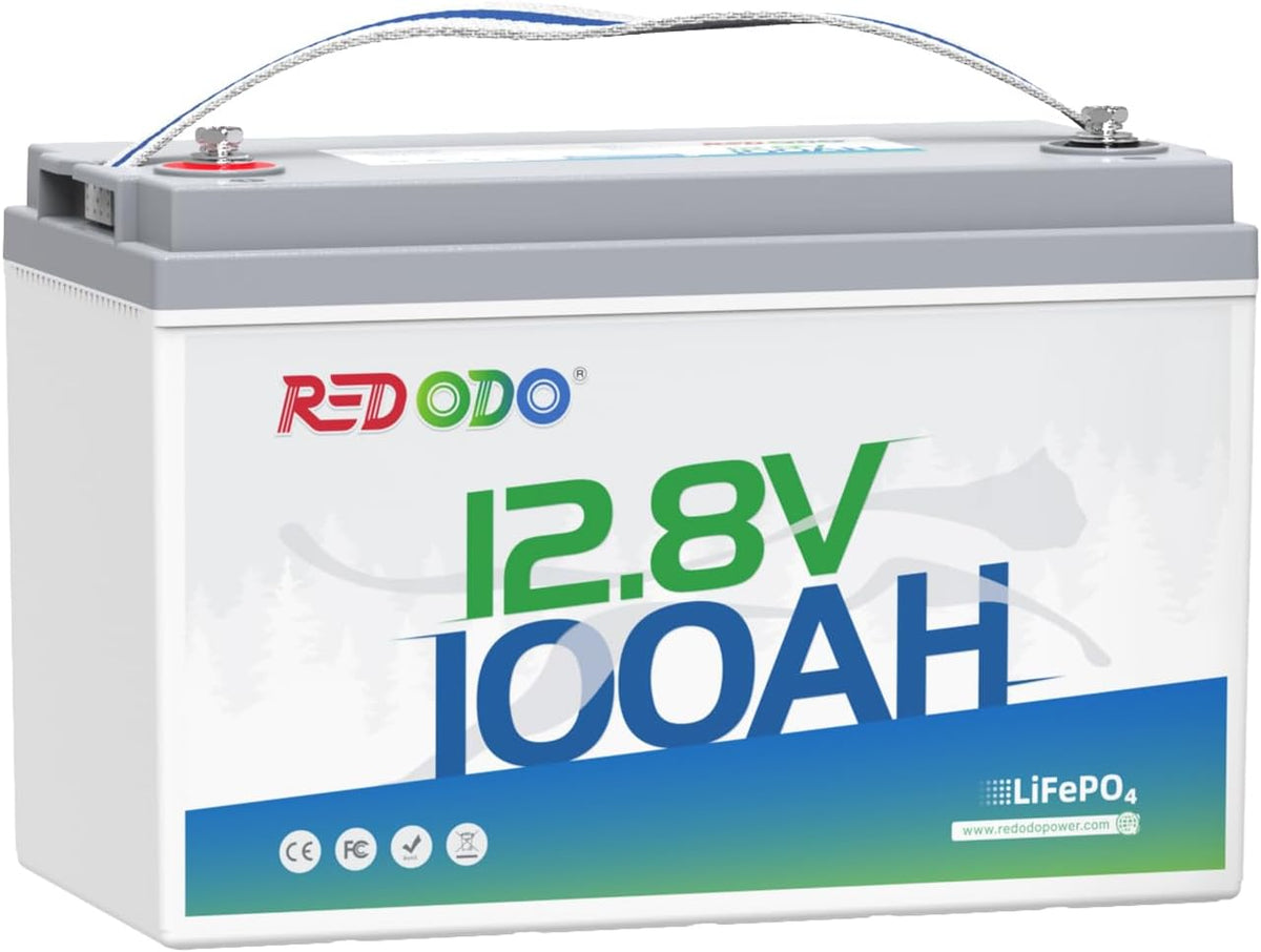 Redodo Akumulator litowy LiFePO4 12 V, 100 Ah, akumulator litowy 1280 Wh wbudowany w BMS 100 A, do 15000 cykli, 10 lat żywotności, idealny jako prąd awaryjny do samochodów kempingowych, Off Grid,