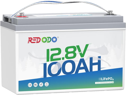 Redodo Akumulator litowy LiFePO4 12 V, 100 Ah, akumulator litowy 1280 Wh wbudowany w BMS 100 A, do 15000 cykli, 10 lat żywotności, idealny jako prąd awaryjny do samochodów kempingowych, Off Grid,