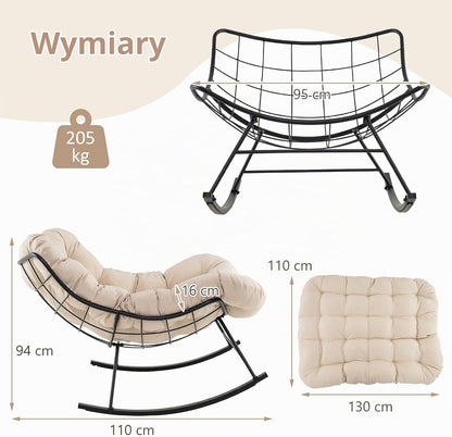 GIANTEX Fotel bujany w kształcie jajka z grubą poduszką, fotel bujany, obciążenie 205 kg, metalowa rama, do salonu, balkonu, ogrodu, na taras, beżowe