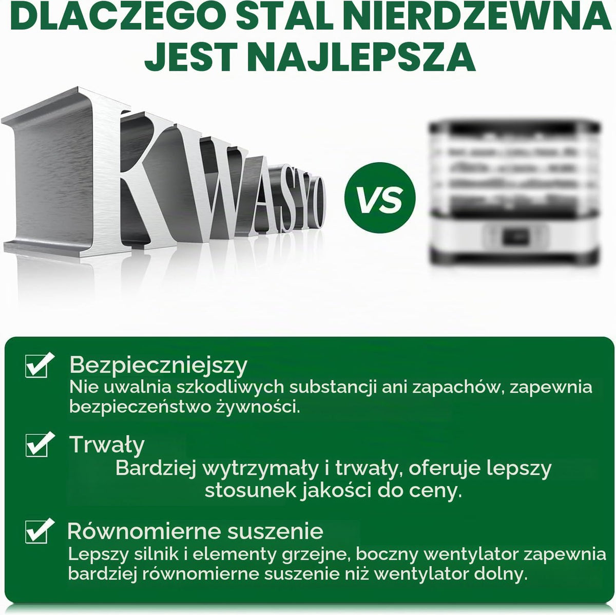 Kwasyo Suszarka ze stali nierdzewnej, 12 poziomów, całkowicie czarna, regulacja temperatury 30-90°C, timer 24-godzinny, zeszyt z przepisami na mięso, owoce, warzywa, zioła, 900 W, LT-09