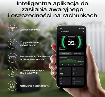 EF ECOFLOW DELTA 3 Plus Przenośna stacja zasilania E, bateria LiFePO4 1024 Wh, pełne naładowanie w 56 minut, generator fotowoltaiczny 1800 W (w trybie podwyższenia mocy 3600 W)