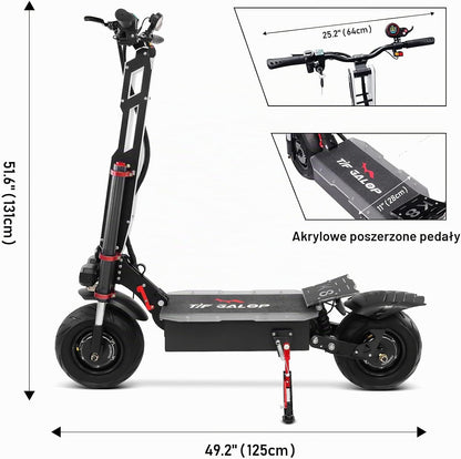 Hulajnoga elektryczna Lohang dla dorosłych, podwójne silniki, akumulator 60 V 38 Ah, zasięg 100 KM, opony 12", podwójne amortyzatory, podwójne hydrauliczne hamulce tarczowe, składane, nośność 250 kg