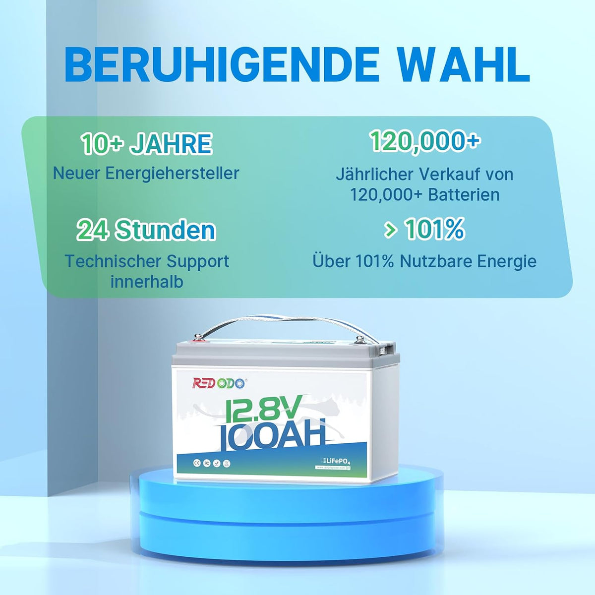 Redodo Akumulator litowy LiFePO4 12 V, 100 Ah, akumulator litowy 1280 Wh wbudowany w BMS 100 A, do 15000 cykli, 10 lat żywotności, idealny jako prąd awaryjny do samochodów kempingowych, Off Grid,