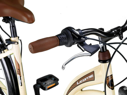 Licorne Bike Stella Premium City Bike rower miejski o średnicy koła 28 cali – rower dla dziewcząt, chłopców, mężczyzn i kobiet – 21-biegowa przerzutka, rower holenderski, beżowy