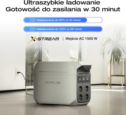 EF ECOFLOW DELTA 3 Plus Przenośna stacja zasilania E, bateria LiFePO4 1024 Wh, pełne naładowanie w 56 minut, generator fotowoltaiczny 1800 W (w trybie podwyższenia mocy 3600 W)