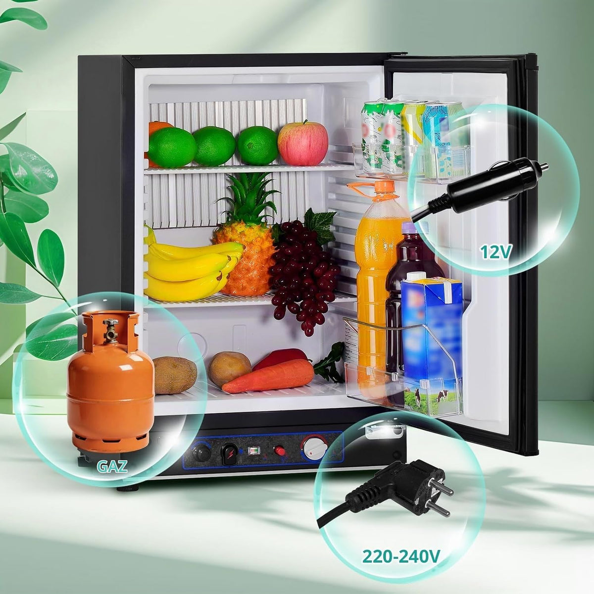 SMETA 60L Lodówka Gazowa 12V, 230V, AC/DC, 3-Drożna, Z Odwracalnymi Drzwiami, Idealna Do Przyczepy Kempingowej, Vanów, Kempingu, Off-Grid, Domków Letniskowych i Garaży