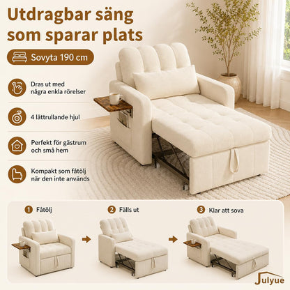 Mała sofa z funkcją spania 3 w 1, rozkładane łóżko 190 cm z kieszenią boczną, fotel do spania, fotel relaksacyjny, rozkładana sofa, taboret do spania z funkcją łóżka do 200 kg, beżowy materiał