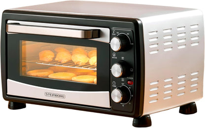 Mini piekarnik 20 l, piec do pizzy, mini piekarnik 3 w 1, z termoobiegiem, wyjmowana blacha na okruchy, 1400 W, grzanie górne/dolne, stal nierdzewna, timer 60 min