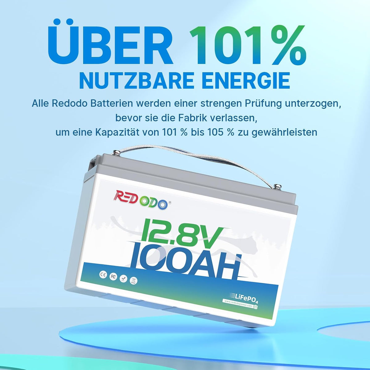 Redodo Akumulator litowy LiFePO4 12 V, 100 Ah, akumulator litowy 1280 Wh wbudowany w BMS 100 A, do 15000 cykli, 10 lat żywotności, idealny jako prąd awaryjny do samochodów kempingowych, Off Grid,