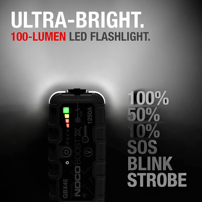 NOCO Boost X GBX45 1250A 12V UltraSafe litowy urządzenie rozruchowe, booster do akumulatora I kable rozruchowe do 6,5-litrowych silników benzynowych i 4,0-litrowych silników wysokoprężnych