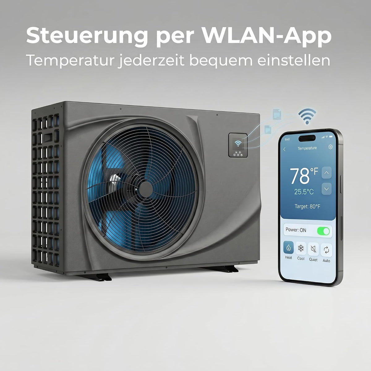 poolomio® Pompa ciepła do basenu 30–45 m³ NET Inverter 06| ultra ciche ogrzewanie basenu z WiFi | Energooszczędne ogrzewanie (COP 13,60) do basenu, Full Inverter DC do 7,3 kW, praca w temperaturze -5°