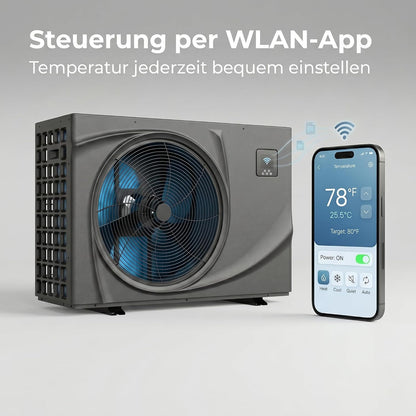 poolomio® Pompa ciepła do basenu 30–45 m³ NET Inverter 06| ultra ciche ogrzewanie basenu z WiFi | Energooszczędne ogrzewanie (COP 13,60) do basenu, Full Inverter DC do 7,3 kW, praca w temperaturze -5°