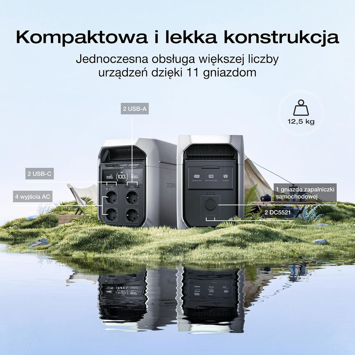 EF ECOFLOW DELTA 3 Plus Przenośna stacja zasilania E, bateria LiFePO4 1024 Wh, pełne naładowanie w 56 minut, generator fotowoltaiczny 1800 W (w trybie podwyższenia mocy 3600 W)