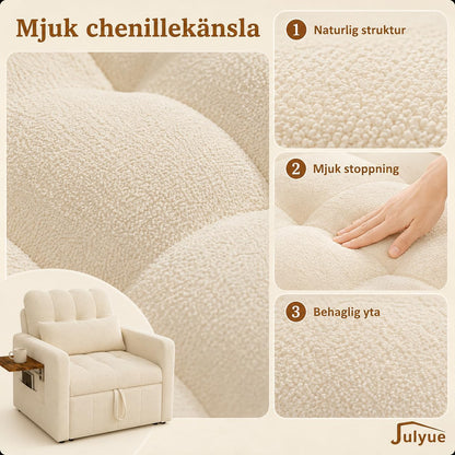 Mała sofa z funkcją spania 3 w 1, rozkładane łóżko 190 cm z kieszenią boczną, fotel do spania, fotel relaksacyjny, rozkładana sofa, taboret do spania z funkcją łóżka do 200 kg, beżowy materiał