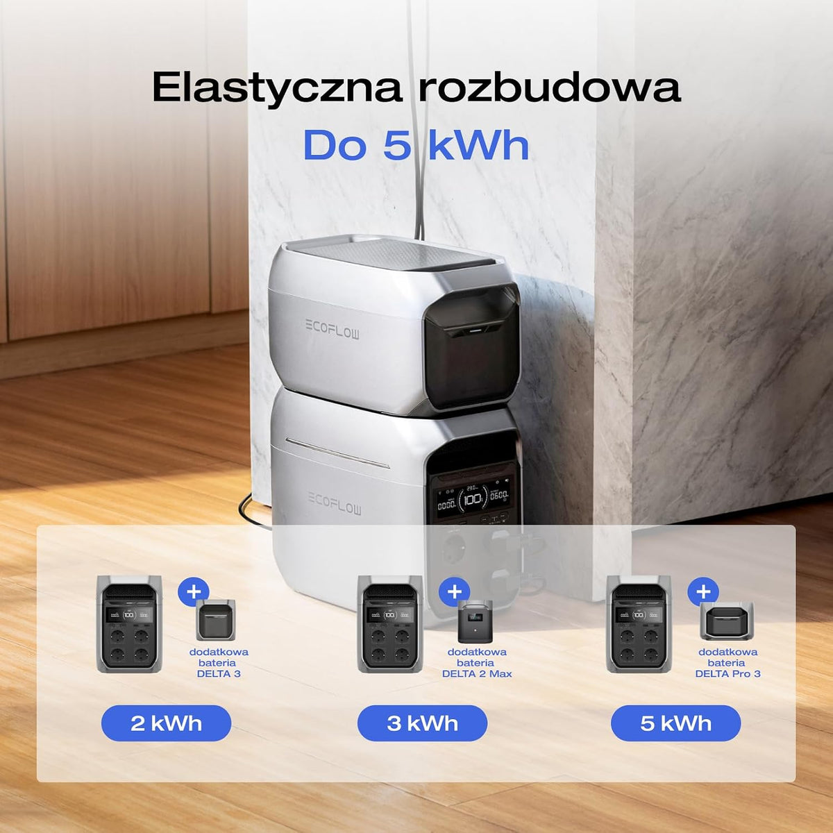 EF ECOFLOW DELTA 3 Plus Przenośna stacja zasilania E, bateria LiFePO4 1024 Wh, pełne naładowanie w 56 minut, generator fotowoltaiczny 1800 W (w trybie podwyższenia mocy 3600 W)