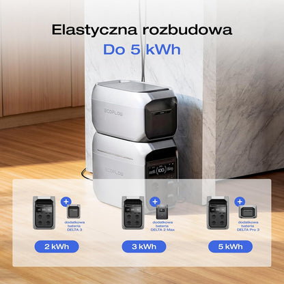 EF ECOFLOW DELTA 3 Plus Przenośna stacja zasilania E, bateria LiFePO4 1024 Wh, pełne naładowanie w 56 minut, generator fotowoltaiczny 1800 W (w trybie podwyższenia mocy 3600 W)