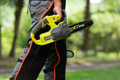 Ryobi Kompaktowa Piła Łańcuchowa 18V RY18CS20A-125, Prowadnica 20 cm, Prędkość 4.6 m/s, Wydajność Cięcia 15 cm, Ręczne Napinanie Łańcucha, Zestaw Zawiera Akumulator 2.5 Ah i Ładowarkę