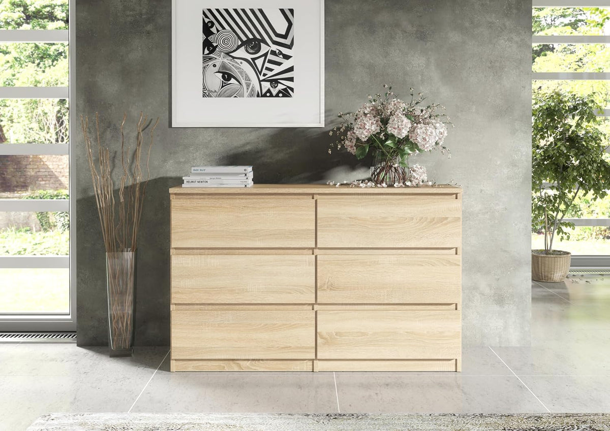 meble masztalerz Komoda Dąb Sonoma Mat z 6 szufladami - 120x78,5x39 cm - Komoda do salonu, sypialni - Szafka z szufladami - Komoda z szufladami - 120 cm