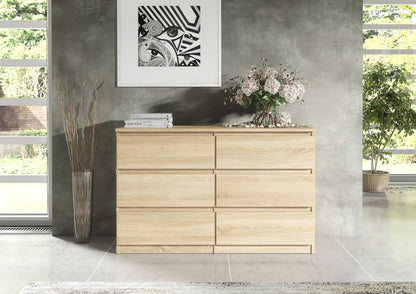 meble masztalerz Komoda Dąb Sonoma Mat z 6 szufladami - 120x78,5x39 cm - Komoda do salonu, sypialni - Szafka z szufladami - Komoda z szufladami - 120 cm