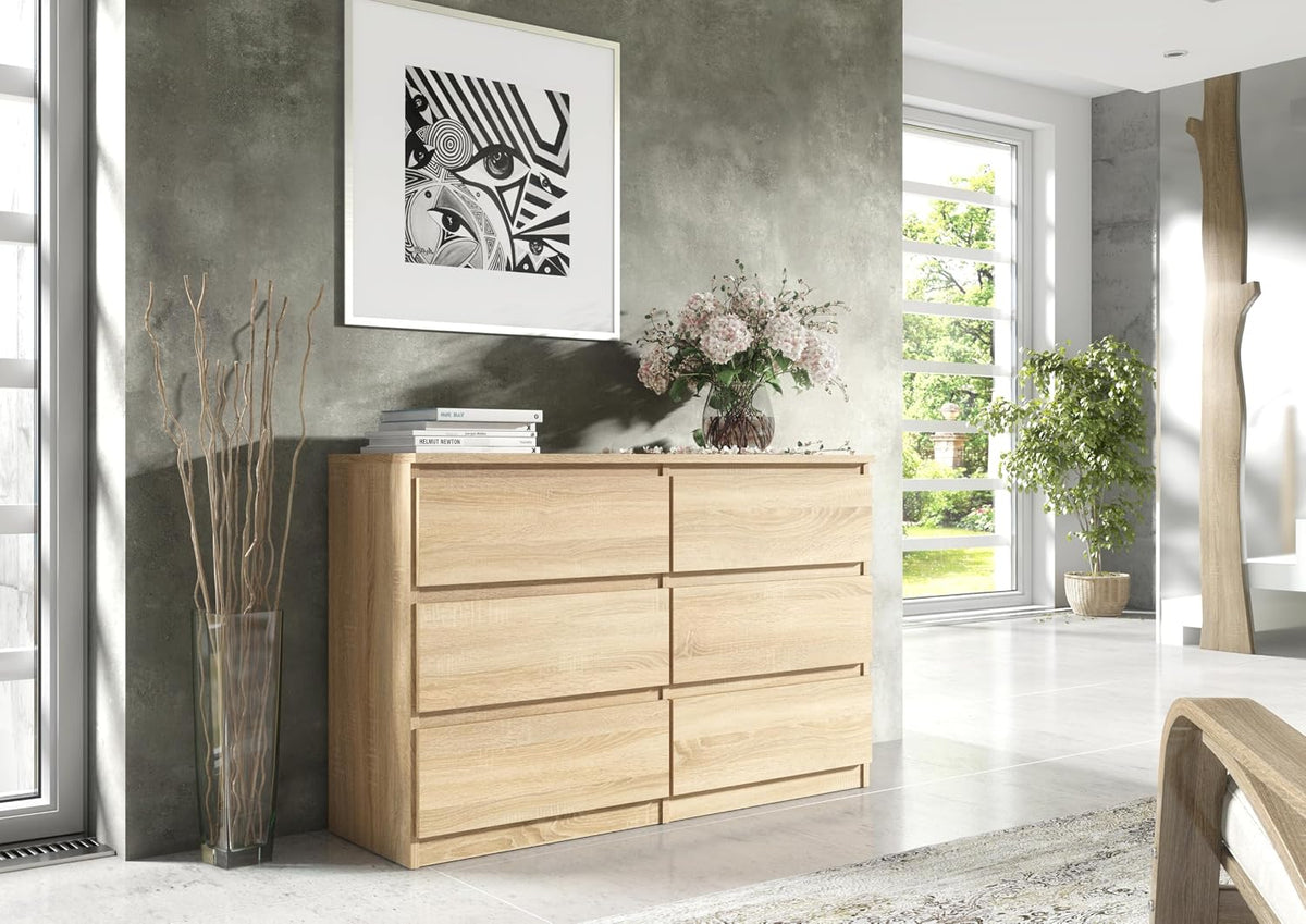 meble masztalerz Komoda Dąb Sonoma Mat z 6 szufladami - 120x78,5x39 cm - Komoda do salonu, sypialni - Szafka z szufladami - Komoda z szufladami - 120 cm