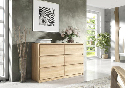 meble masztalerz Komoda Dąb Sonoma Mat z 6 szufladami - 120x78,5x39 cm - Komoda do salonu, sypialni - Szafka z szufladami - Komoda z szufladami - 120 cm