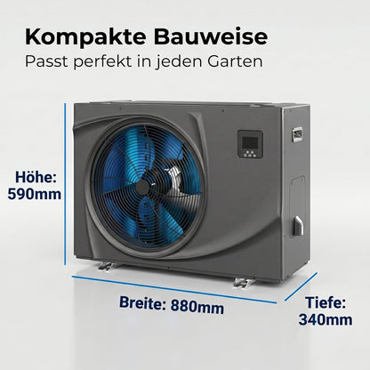 poolomio® Pompa ciepła do basenu 30–45 m³ NET Inverter 06| ultra ciche ogrzewanie basenu z WiFi | Energooszczędne ogrzewanie (COP 13,60) do basenu, Full Inverter DC do 7,3 kW, praca w temperaturze -5°