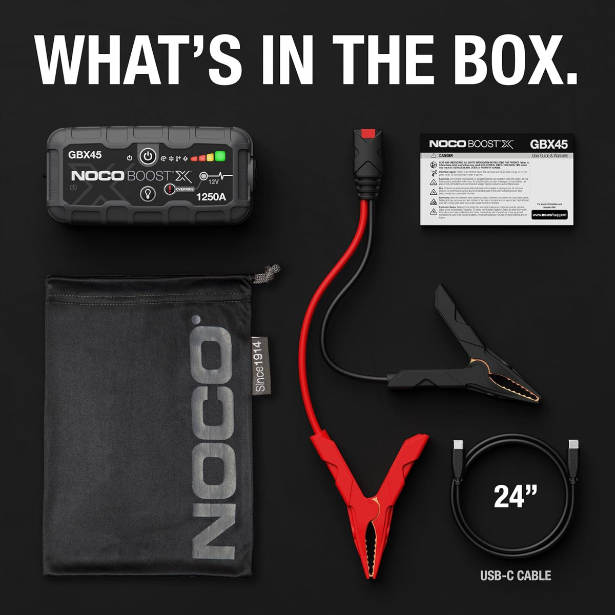 NOCO Boost X GBX45 1250A 12V UltraSafe litowy urządzenie rozruchowe, booster do akumulatora I kable rozruchowe do 6,5-litrowych silników benzynowych i 4,0-litrowych silników wysokoprężnych