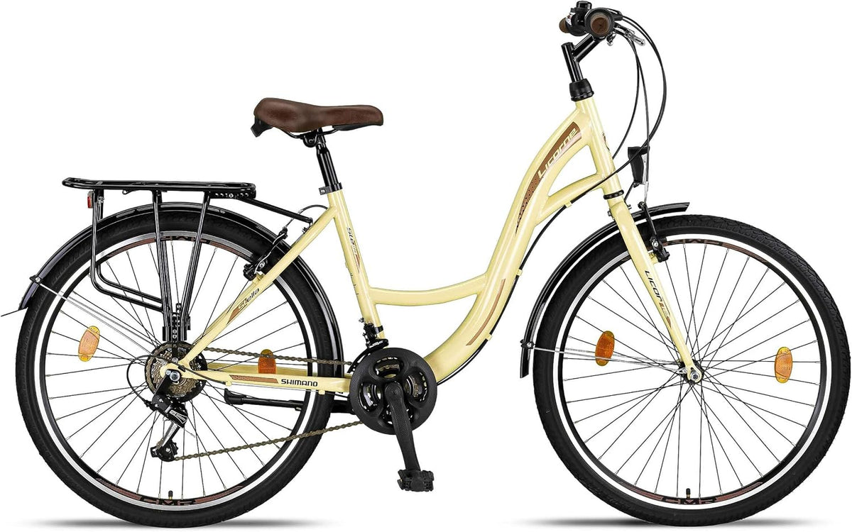 Licorne Bike Stella Premium City Bike rower miejski o średnicy koła 28 cali – rower dla dziewcząt, chłopców, mężczyzn i kobiet – 21-biegowa przerzutka, rower holenderski, beżowy